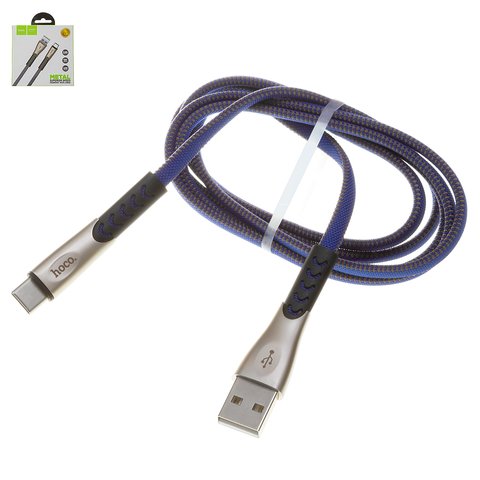 USB кабель Hoco U48, USB тип C, USB тип A, 120 см, 2,4 А, синій, плоский, в нейлоновому обплетенні