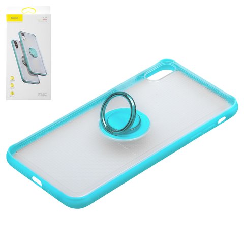 Чехол Baseus для iPhone XS Max, голубой, с кольцом держателем, прозрачный, пластик, #WIAPIPH65 YD03