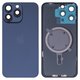 Задня панель корпуса для iPhone 15 Pro Max, синя, із склом камери, High Copy