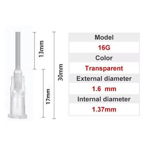 Голка дозатор 16G, 1,6 мм, пряма, під гвинт, для шприців, 10 шт., 13 mm