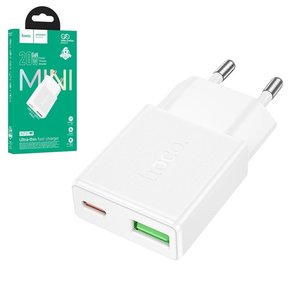 Сетевое зарядное устройство Hoco N73, 20 Вт, Quick Charge, Power Delivery PD , белый, 2 порта, gan, #6942007661164