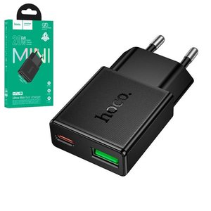 Сетевое зарядное устройство Hoco N73, 20 Вт, Quick Charge, Power Delivery PD , черный, 2 порта, gan, #6942007661157