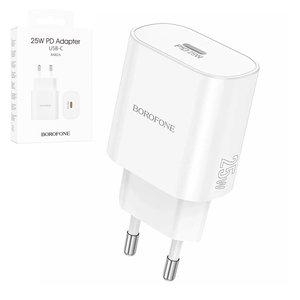 Сетевое зарядное устройство Borofone BA82A, 25 Вт, Power Delivery PD , белый, 1 порт, #6941991112256