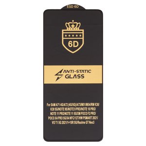 Захисне скло ESD 6D для Huawei P Smart 2021 ; Xiaomi 12T, Redmi Note 9 Pro, сумісне з чохлом, Full Glue, Anti Static, без упаковки , чорний