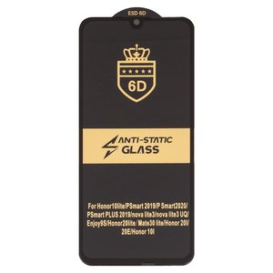 Захисне скло ESD 6D для Huawei Honor 10 Lite, Honor 20 Lite, P Smart 2019 , P Smart 2020 , сумісне з чохлом, Full Glue, Anti Static, без упаковки , чорний