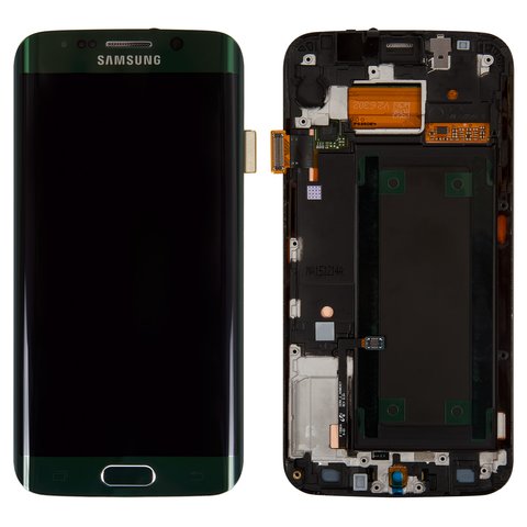 LCD compatible with Samsung G925F Galaxy S6 EDGE, green, with frame, original change glass  , green emerald 