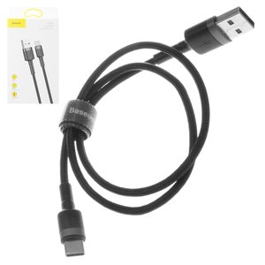 USB Cable Baseus Cafule, USB type A, USB type C, 50 cm, 3 A, black, nylon braided  #CATKLF AG1