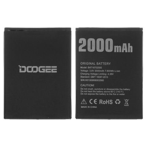 Battery BAT18702000 compatible with Doogee X50, X50L, Li ion, 3.8 V, 2000 mAh, Original PRC  