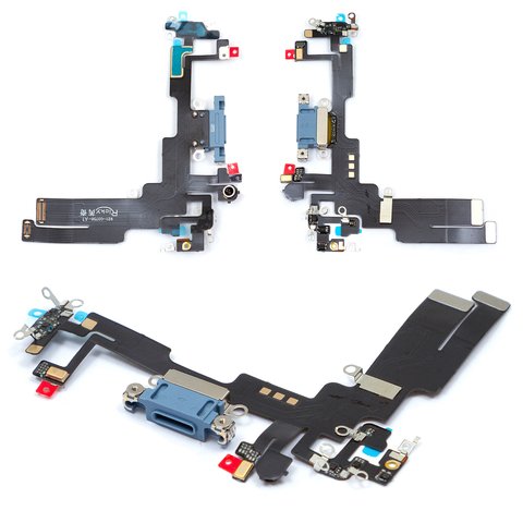 Flat Cable compatible with iPhone 14, charge connector, dark blue, with microphone, with components, HC 
