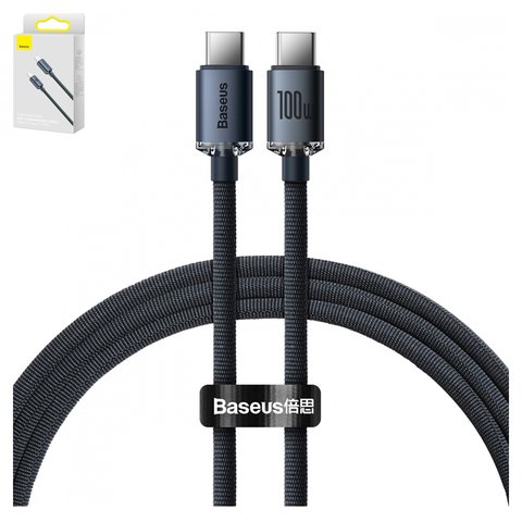 USB Cable Baseus Crystal Shine Series, 2xUSB type C, 120 cm, 100 W, black  #CAJY000601