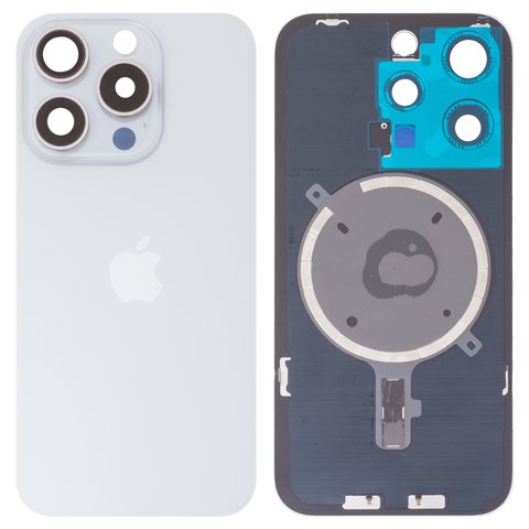 Housing Back Cover compatible with iPhone 15 Pro, white, with camera lens, Original PRC  