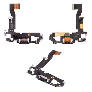 Flat Cable compatible with iPhone 12, iPhone 12 Pro, charge connector, black, with microphone, with components, Original PRC  