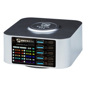 Mains Charger Mechanic X Power Plus, 200 W, Quick Charge, Power Delivery PD , with wireless charger, 10 ports 