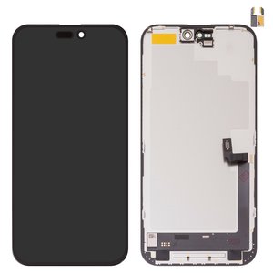 Pantalla LCD puede usarse con iPhone 16 Plus, negro, con marco, HC, sin microchip, AMOLED , DD OLED soft