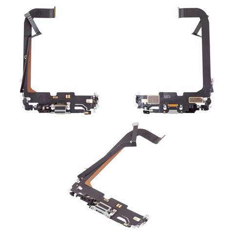 Шлейф для iPhone 13 Pro Max, коннектора зарядки, белый, с микрофоном, с компонентами, Original PRC , Lightning