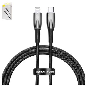 USB кабель Baseus Glimmer, USB тип C, Lightning, 100 см, 20 Вт, черный, с индикатором, в нейлоновой оплетке, #CADH000001