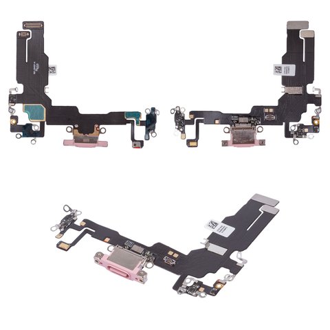 Шлейф для iPhone 15, коннектора зарядки, розовый, с микрофоном, HC