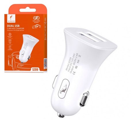 Автомобильное зарядное устройство SkyDolphin SZ09, белое, 15 Вт, 3,4 А, 2 порта