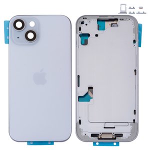 Корпус для iPhone 15, голубой, с держателем SIM карты, с боковыми кнопками, Original PRC , EU version