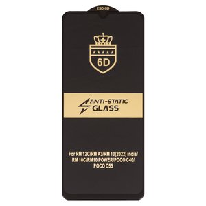 Защитное стекло ESD 6D для Xiaomi Poco C40, Poco C55, Redmi 10C, Redmi 11A, Redmi 12C, совместимо с чехлом, Full Glue, Anti Static, без упаковки , черный