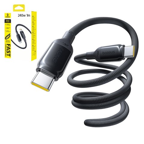 USB кабель Baseus PicoGo, 2xUSB тип C, 100 см, 240 Вт, черный, силиконовый, в нейлоновой оплетке, #E0423300